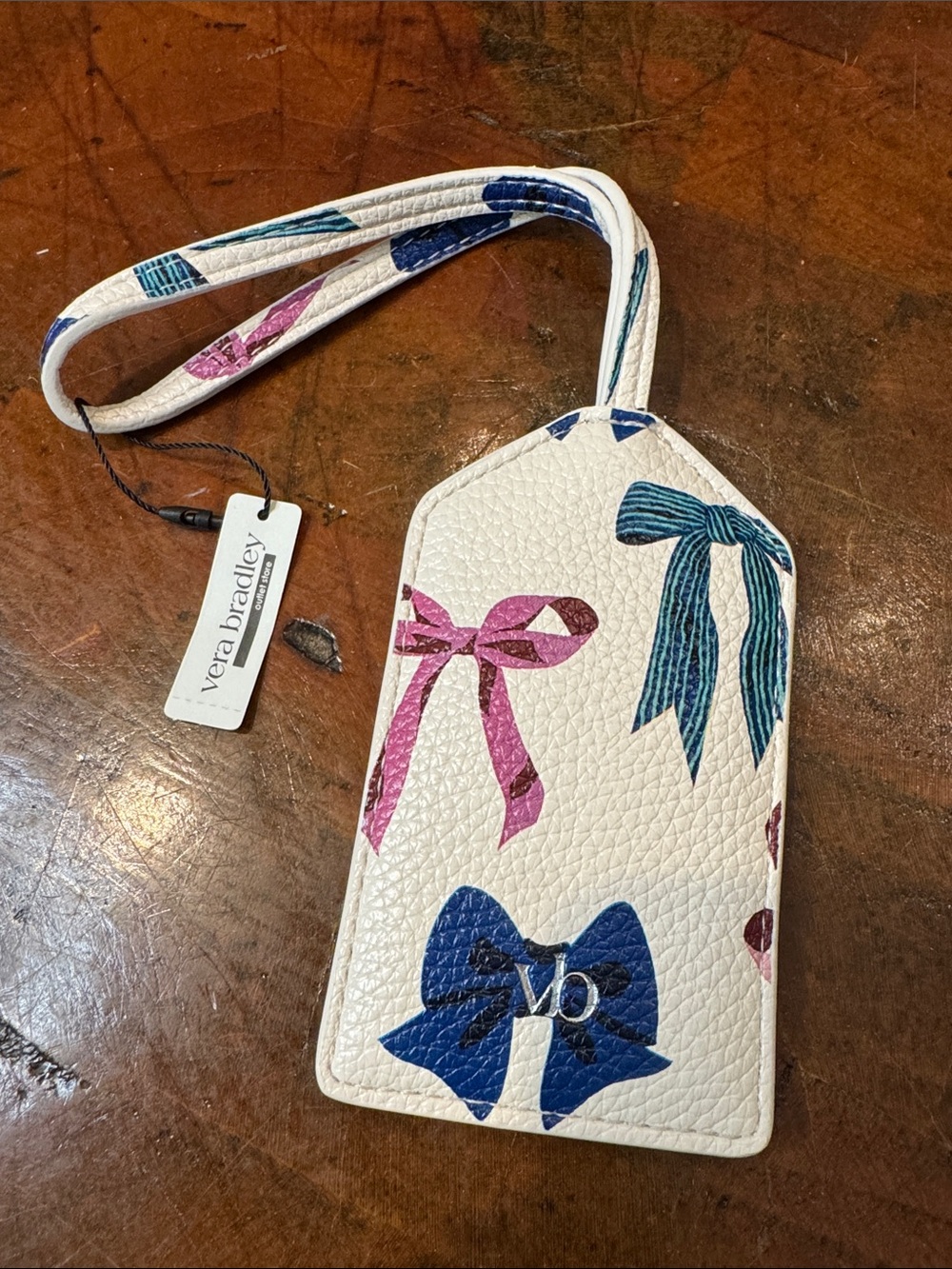 Vera Bradley White Luggage Tag with Blue and Pink Bow Print
